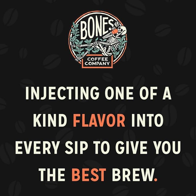 Bones Coffee Company Highland Grog, Butterscotch Caramel Flavored Coffee, Medium Roast Low Acid Arabica Beans Compatible with Auto drip and French Press Coffee Maker, 12 Oz Whole Bean