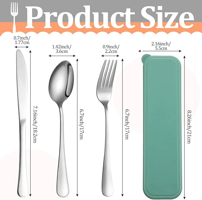 Yinkin 1 Pack Portable Travel Utensils Set with Case Reusable Stainless Steel Silverware Flatware Camping Cutlery Include Fork Spoon Knife for Work School Dishwasher Safe(Sage Green)