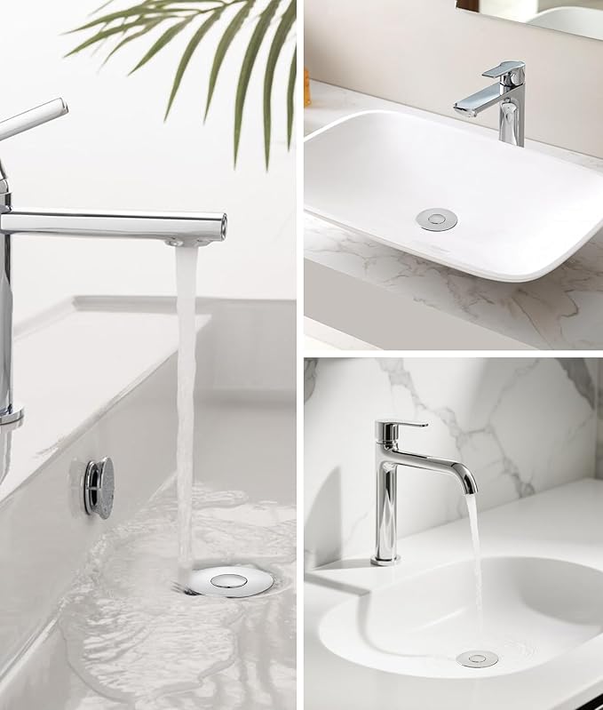 Upgraded Bathroom Sink Stopper – Universal Pop-Up Drain Plug with Anti-Clog Hair Catcher, Durable Stainless Steel & Silicone Seal, Fits Standard 1.1-1.5 Inch Sink Drains, Silver