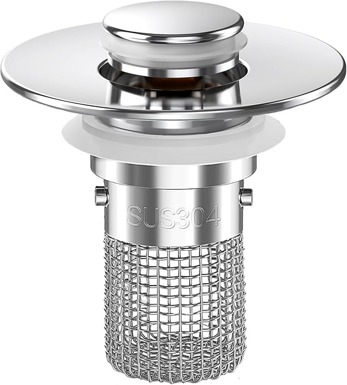 Sink Stopper Hair Catcher, Pop-up Sink Drain Strainer with Removable Stainless Steel Strainer Basket Hair Catcher, Bathroom Sink Strainer for Bathroom Sink Stopper Replacement