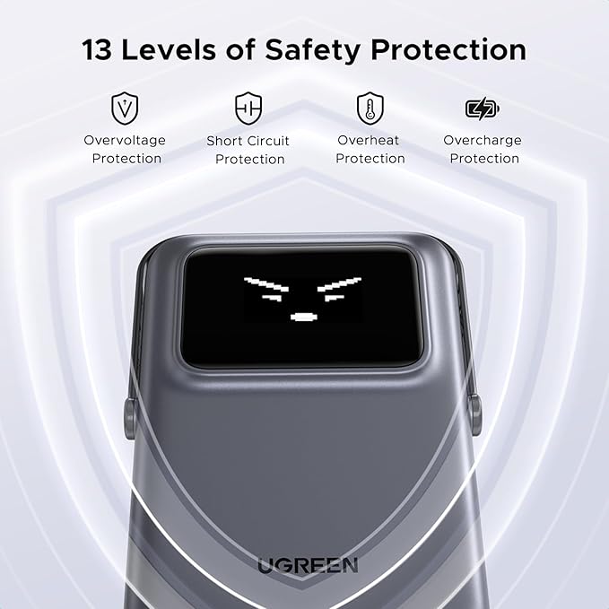UGREEN Uno 10000mAh Magnetic Portable Charger, Qi 7.5W Wireless Power Bank, PD 20W USB C Battery Pack with Foldable Stand and TFT Display MagSafe Compatible iPhone 17/16 /15/14/13/12 Series, Black