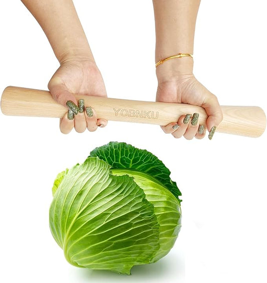16"Heavy Cabbage Pounder Natural Beech Wood for Fermentation Crocks and Mason Jars Sauerkraut pounder/Tamper for Packing Down Fermented Foods like Kimchi