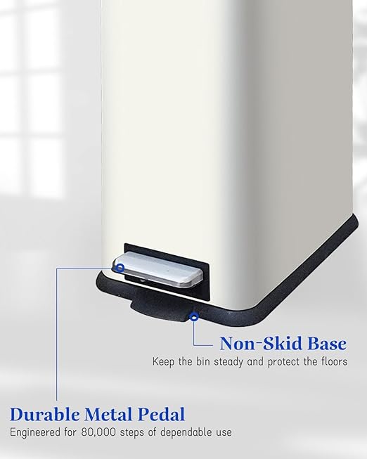 Large Bathroom Trash Can, 16.7L/ 4.4 Gallon Trash Can with Removable Wastebasket, Hand Free Garbage Can with Soft close Lid, Stainless Steel Skinny Trash Bin for Bedroom, Home Office, White