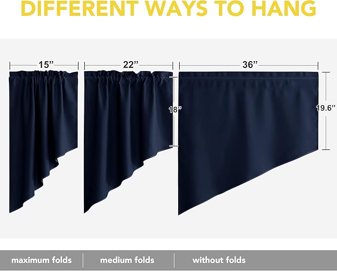 NICETOWN Kitchen Window Treatments Curtains - Blackout Tailored Scalloped Valance/Swags/Tiersn Window Toppers for Bedroom Bathroom (Navy, 1 Pair, W36 x L36 inches Each Panel)