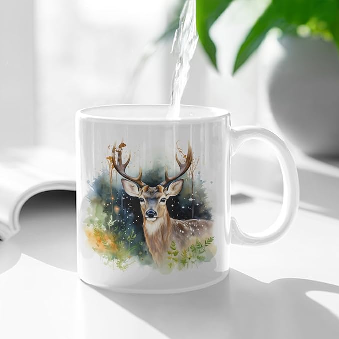 Coffee Mugs Deer Pattern Ceramic Latte Mug with Handle 11 OZ for Men Women for Latte Cappuccino Cocoa Milk Dishwasher & Microwave Safe