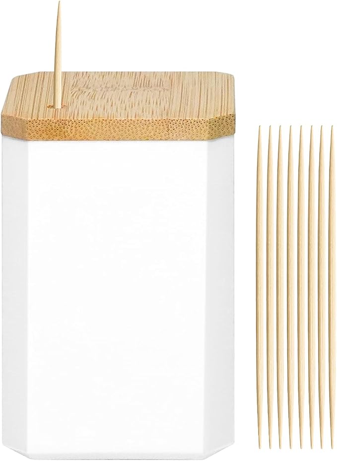 Toothpick Holders 2 Pack with 4800 Picks,Round Toothpicks Double-Side Point for Teeth,Food Pick,Appetizers,Cocktails Fruits,Olive&DIY Craft.