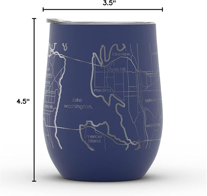 Well Told Engraved Seattle Washington Map Insulated Wine Tumbler, Etched Stainless Steel Cup (12 oz, Midnight Blue) City Map Insulated Tumbler, Custom Insulated Tumbler, Outdoor Drinkware