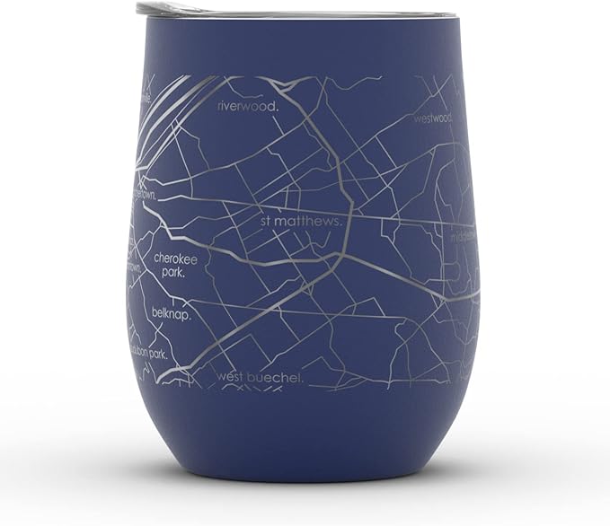 Well Told Engraved Louisville Kentucky Map Insulated Wine Tumbler, Etched Stainless Steel Cup (12 oz, Midnight Blue) City Map Insulated Tumbler, Custom Insulated Tumbler, Outdoor Drinkware