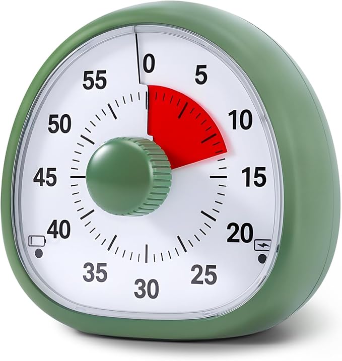 Rechargeable Visual Timer for Kids, Adjustable Volume & Alarm Duration, Silent Pomodoro Timer for Classroom, 60 Minutes Countdown Timer for Kitchen, Gym, Study, ADHD Autism Toddler(Green)