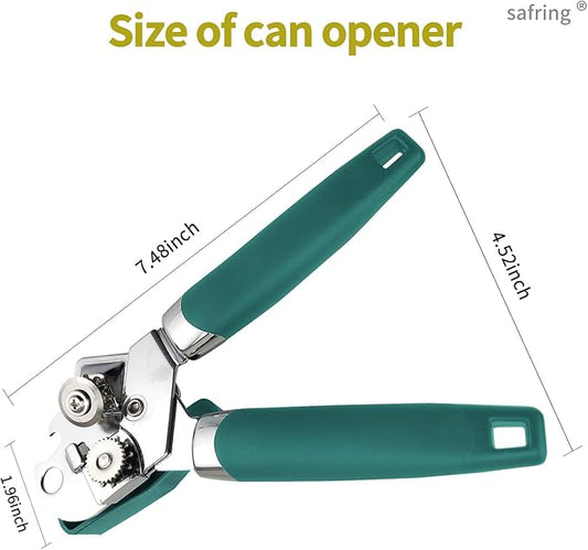 Can Opener Manual, Handheld Strong Heavy Duty Stainless Steel Can Opener, Comfortable Handle, Sharp Blade Smooth Edge, Can Openers with Multifunctional Bottle Opener, Aqua Sky
