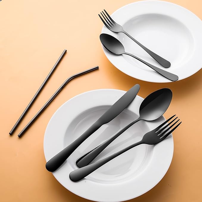 28 Pieces Black Silverware Service for 4 Flatware Set Stainless Steel Utensils Cutlery Set Dishwasher Safe