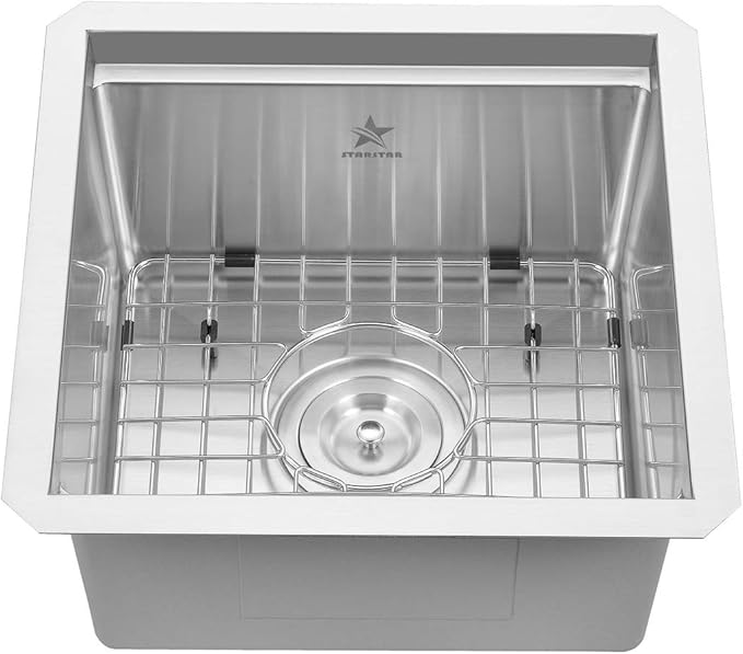 STARSTAR Workstation Ledge Undermount Single Bowl 304 Stainless Steel Kitchen Sink, With Grid, Cutting Board (15 x 15)