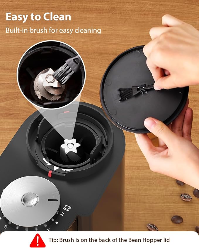 Aromaster Conical Burr Coffee Grinder with 25 Grind Settings,Adjustable 2-12 Cups Timer,Coffee Bean Grinder,3-Ear Portafilter Holder, Anti-static Design,Cleaning Brush Included,Premium Black