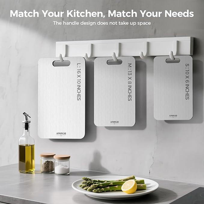 Titanium Cutting Boards for Kitchen, 100% Pure Titanium Cutting Boards Double Sided Non Toxic Cutting Board, Hygiene Durable Dishwasher Safe 13”× 8”(M)