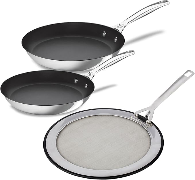 Le Creuset Stainless Steel Nonstick Frypan (8 In. & 10 In.) with Splatter Guard Bundle