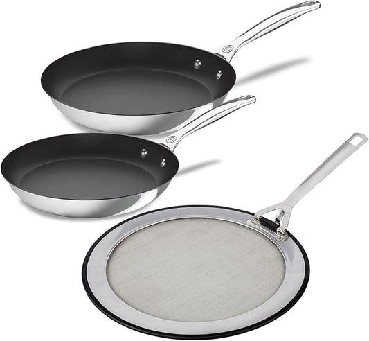 Le Creuset Stainless Steel Nonstick Frypan (8 In. & 10 In.) with Splatter Guard Bundle
