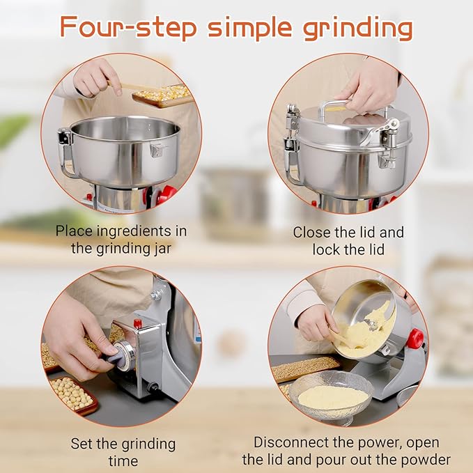 Electric Grain Mill Grinder 2000g High-speed Grain Spice Herb 3500W Dry Grinder Machine 304 Stainless Steel Superfine powder high-speed grain mill 36000r/min for Kitchen Home and Commercial