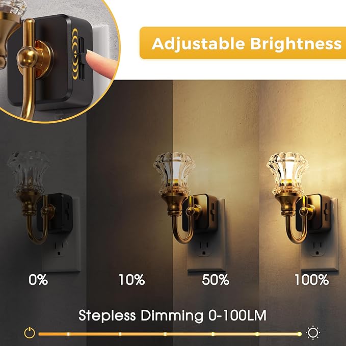 L LOHAS LED Night Lights Plug into Wall, 3000K Soft White LED, Floral Night Lights with Dusk to Dawn Sensor, 0-100lm Adjustable Brightness, for Hallway Bedroom Stairway