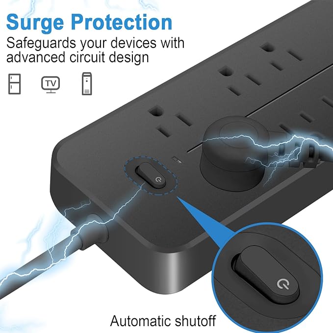 Socket Strips, Compact Design, Black, Surge Protector Outlet, MUL-ti Socket Plug, Easy Installation, for Home Bedroom Kitchen Living Room Dorm Refrigerator