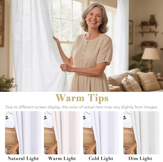 H.VERSAILTEX Linen Curtains Home Decorative Nickel Grommet Curtains Privacy Added Energy Saving Light Filtering Window Treatments Draperies for Bedroom, Heathered White, 2 Panels, 52 x 72 - Inch