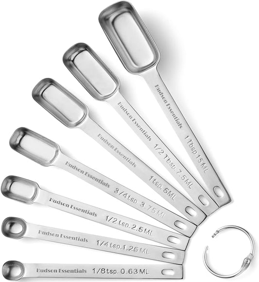 Hudson Essentials Stainless Steel Measuring Spoons Set for Dry or Liquid - Fits in Spice Jars - Set of 7