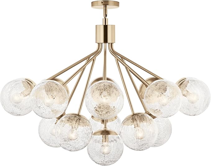 KICHLER Silvarious 16-Light Convertible Chandelier, Soft Modern Light with Clear Crackled Glass in Champagne Bronze, for Dining Room, Living Room or Foyer (26" x 38"), 52702CPZ