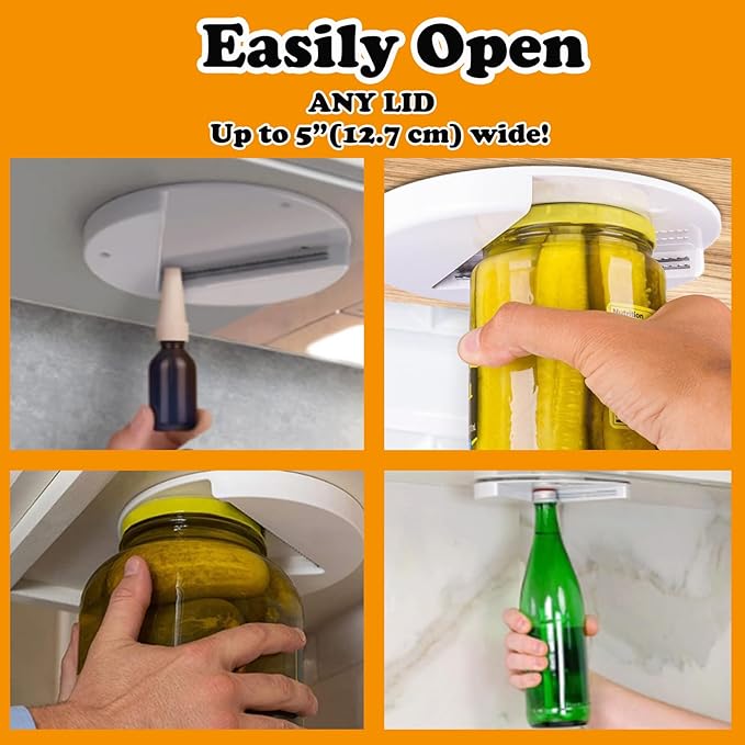 Upgraded Jar Opener, One-Handed, Non-Slip, Plastic, White, Under Cabinet Jar Opener Tool, Bottle Opener for Seniors, Arthritis, Carpal Tunnel, Essential Kitchen Gadget