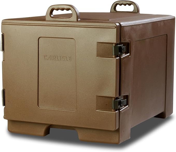 Carlisle FoodService Products Insulated Food Pan Carrier, Holds 7 Sheet Pans (Sold Separately), Front-Loading Cateraide with Handles, Rugged PE Shell with PU Insulation, Brown