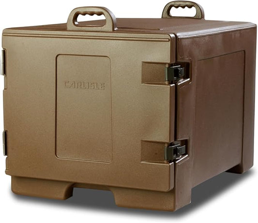 Carlisle FoodService Products Insulated Food Pan Carrier, Holds 7 Sheet Pans (Sold Separately), Front-Loading Cateraide with Handles, Rugged PE Shell with PU Insulation, Brown