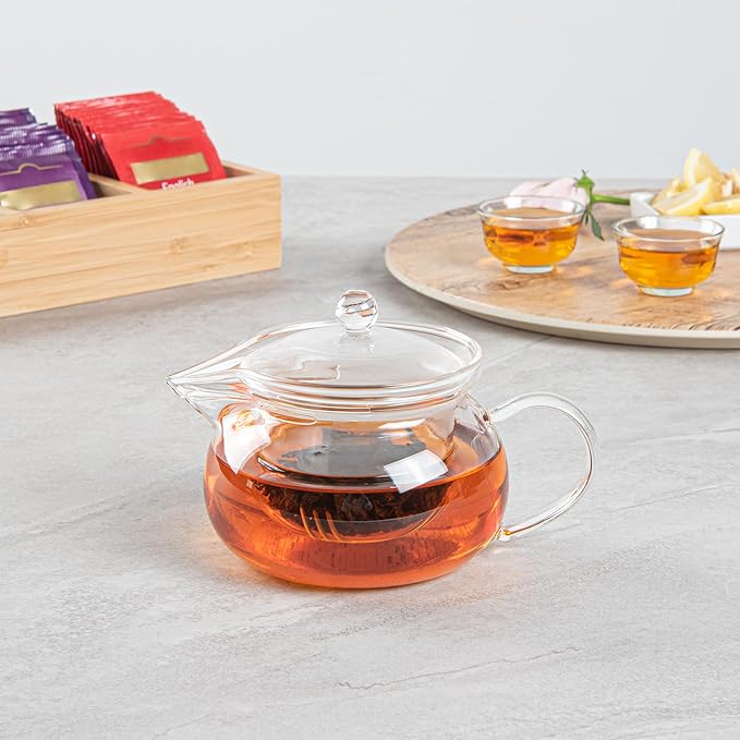 Restaurantware Forma 17 Ounce Glass Teapot 1 Double Wall Glass Tea Kettle - Does Not Chip Reusable Clear Glass Double Wall Teapot Rolled Rim Dishwashable