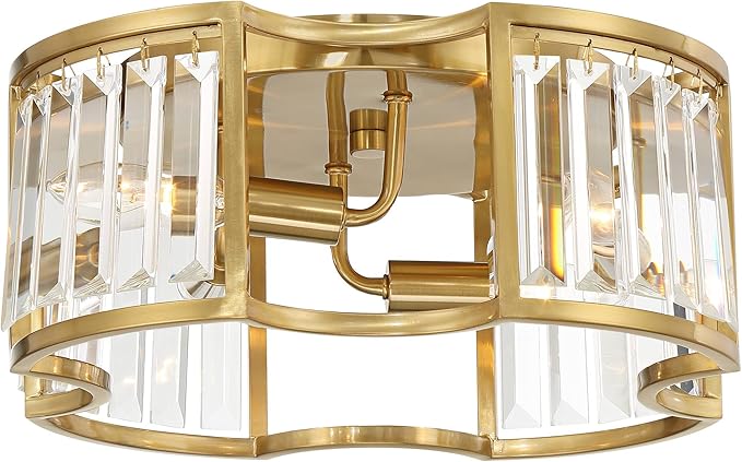 Possini Euro Design Gillian Modern Glam Ceiling Light Semi Flush-Mount Fixture 15" Warm Soft Gold 4-Light Crystal Rods Shade for Bedroom Kitchen Living Family Room Hallway Dining Bathroom House