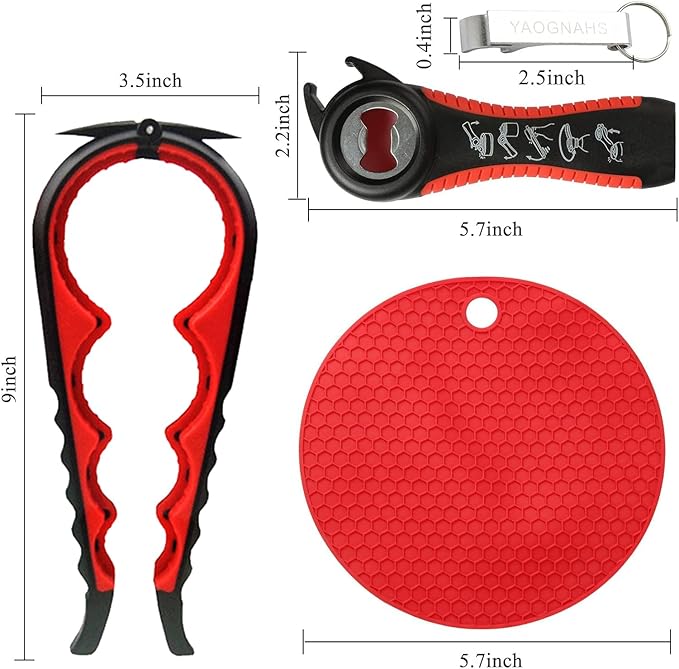 4 Pieces Jar Opener Multi Function Bottle Opener Kit Can Opener with Non Slip Gripper Pad