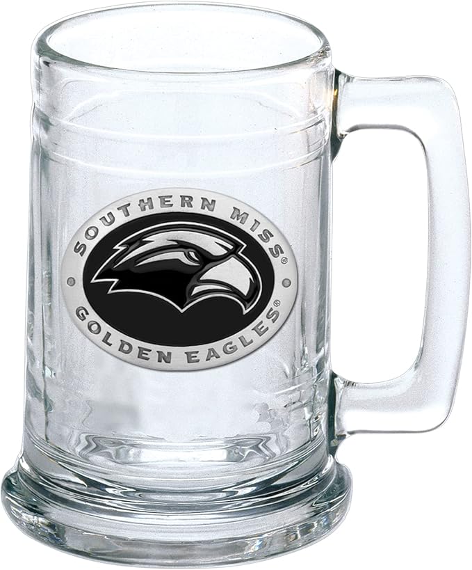 Heritage Pewter Southern Mississippi Stein Glass | 15 Ounce German-Style Glass | Intricately Crafted Metal Pewter Alma Mater Inlay