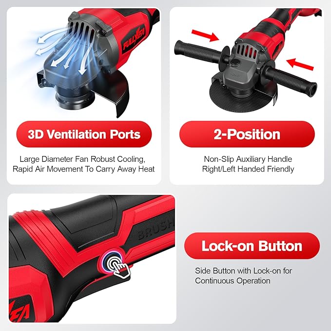 Cordless Angle Grinder 4-1/2 inch, 12000 RPM Brushless Motor Electric Grinder Power Tools with 2x4.0Ah Battery & Fast Charger, Power Metal Grinder for Cutting, Grinding, Polishing