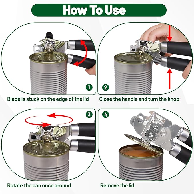 Can Opener Stainless Steel Cutting Blade Bottle Opener 3 in 1 Multifunctional Manual Jar Opener Magnetic Can Opener Heavy Duty Comfortable Handle Smooth Edge Kitchen Gadget Daily Use