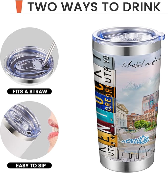 20oz Insulated Tumbler Kentucky State Coffee Mug, United States Map Travel Mug Landmark, Birthday Gifts Cute Custom Tumbler Cups with Lid and Straw Mothers Day Gifts