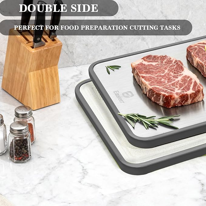 Extra Large Titanium Cutting Board for Kitchen with Juice Groove, Versatile for Chopping, Serving, Bread, Meat, Veggies, Pure Titanium and Wheat Straw PP, 17 x 12 inch