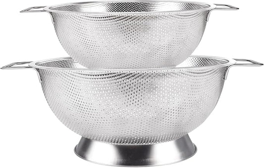 Kaishun Colander Stainless Steel Set(5-Quart and 3-Quart), Kitchen Strainer for Pasta, Fruits Vegetables, Dishwasher Safe