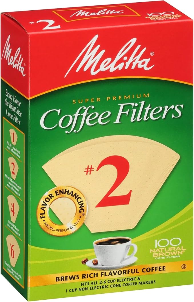 Melitta 622752 #2 Natural Brown Cone Coffee Filters 100 Count (2pack)