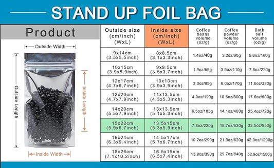 FERENLI 100 Pieces Stand Up Clear Zipper Lock Resealable Aluminum Mylar Foil Plastic Packaging Bag for Zip Heat Sealable Lock with Tear Notch Long Term Food Storage 5.9x8.7 inch