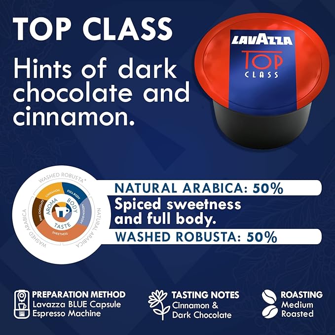 Lavazza Blue Coffee Capsules Variety Pack – 100 Count (50 Pods Each) – Includes Top Class & Caffè Crema Blends – Compatible with Lavazza LB Espresso Machines Only – Premium Italian Coffee
