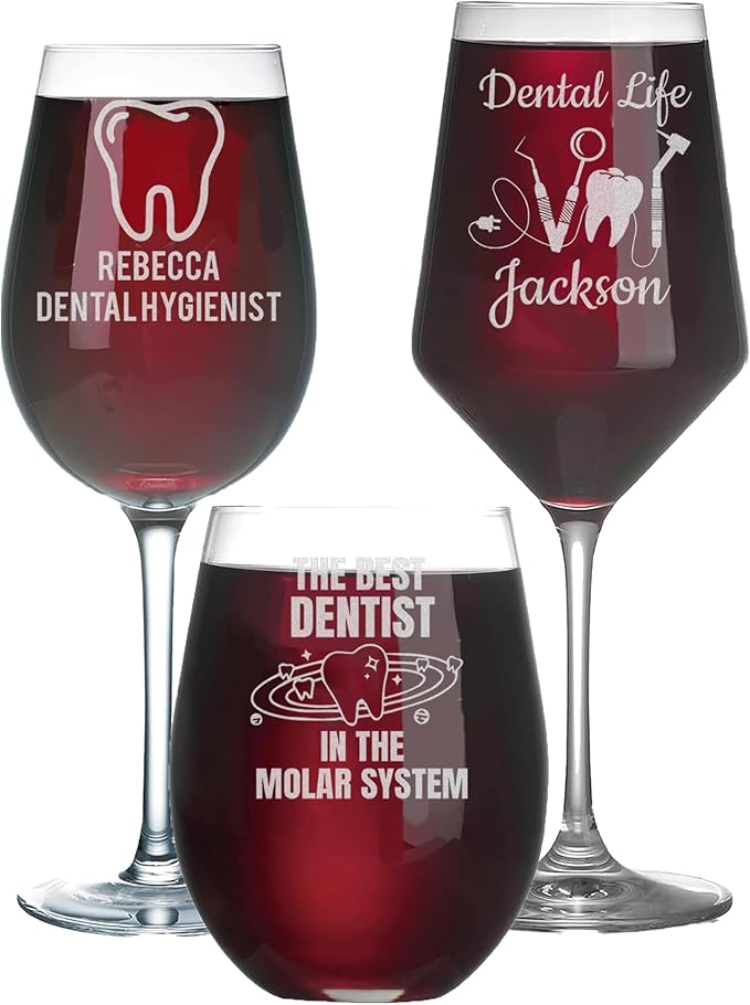 Custom Engraved Wine Glass - Personalized Dentist Gifts, Graduation Gift for Dental Student, Birthday Appreciation Gift for Dentist Assistant Hygienist Medical Graduate (Wine, Dentist)