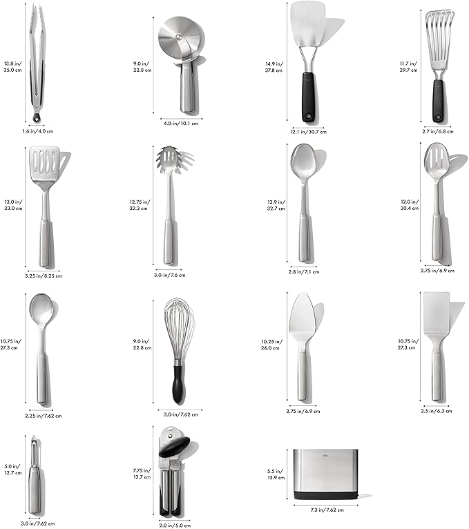 OXO Steel Piece Utensil Set, 15 PC, Stainless Steel