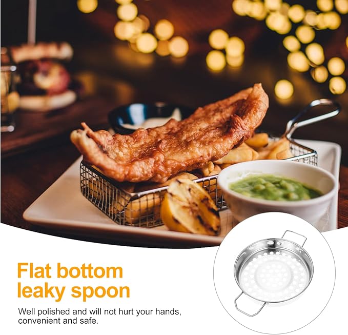 Hemoton Stainless Steel Colander With Double Handle Large Hole Cooking Strainer Mesh Steaming Basket for Draining Food Pastas Washing Fruits Vegetables Salads Silver