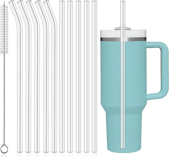 PROOCI 10-Pack 12" Replacement Straws for Stanley & Yeti 30oz-40oz Cup Tumbler, Food Grade Tritan Plastic Reusable Straws with Cleaning Brush, Clear Long Straw for Drinking Smoothie, Cocktails, Juice