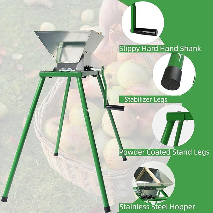 EJWOX 7L Hand Crank Apple and Fruit Crusher with Stand, Stainless Steel Manual Juicer Grinder for Seasonal Cider & Fresh Juice