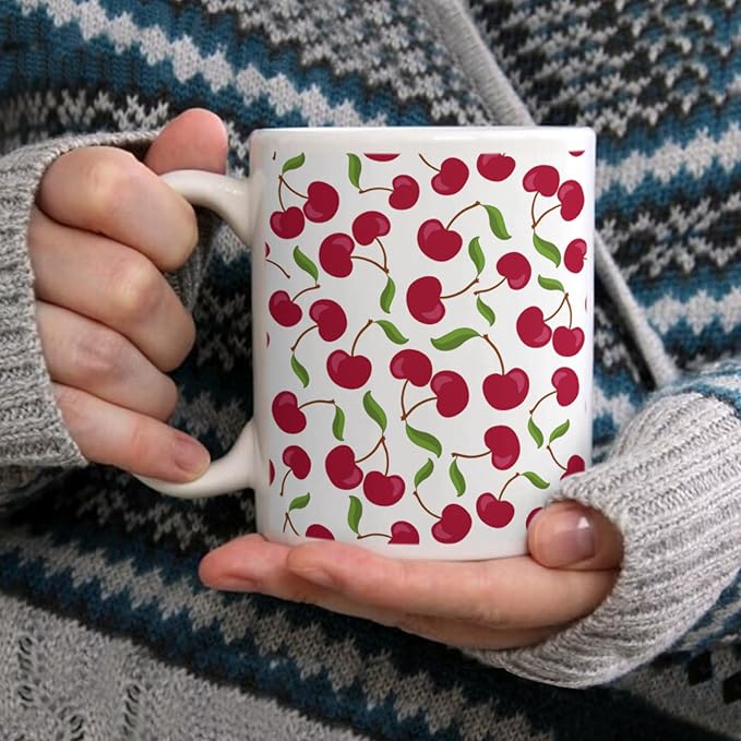 Coffee Mugs Ceramic Latte Mug with Handle Cherry Pattern 11 OZ for Men Women for Latte Cappuccino Cocoa Milk Dishwasher & Microwave Safe