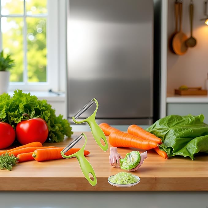 2Pcs Green Cabbage Shredder,Vegetable Cutter Cabbage Slicer,Stainless Steel Fruit Vegetable Potato Peeler Graters Kitchen Must Have for Home Restaurants 18 * 12cm Peelers and Slicers(ZS580)