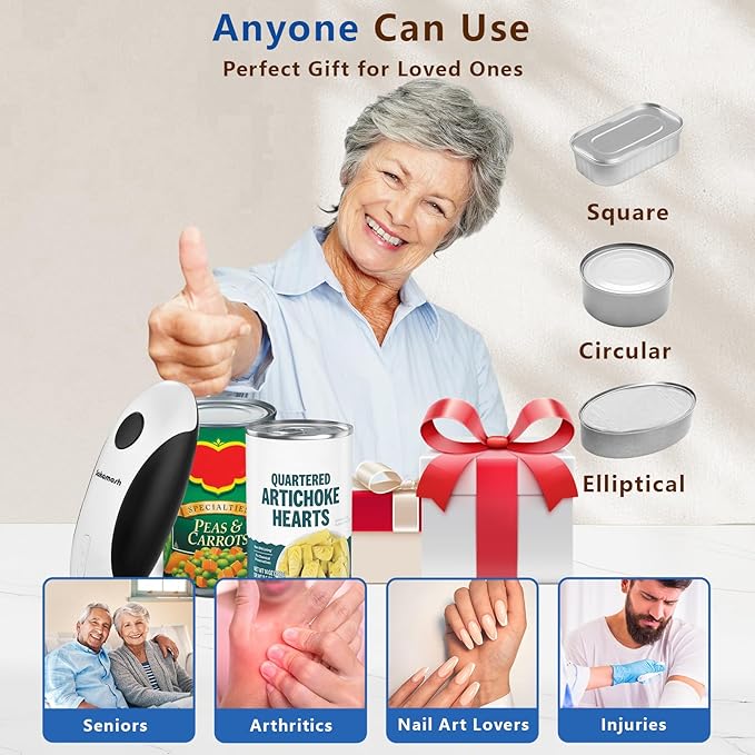 Rechargeable Electric Can Opener for Seniors, Hands Free Safety Automatic Can Opener with Smooth Edge for Left Handed and Arthritic Users, Fits Most Kitchen Cans and the Ideal Gift