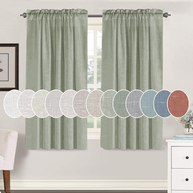 H.VERSAILTEX Linen Curtains Elegant Natural Linen Semi Sheer Curtains Energy Light Filtering Rod Pocket Window Treatments Panels for Living Room (Set of 2, Sea Grass, 52 inch W X 63 inch L)